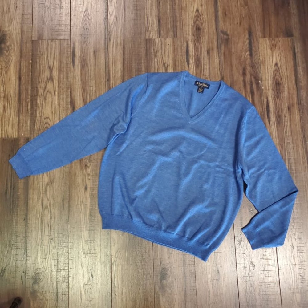 Brooks Brothers Blue V-Neck Merino WOol Sweater